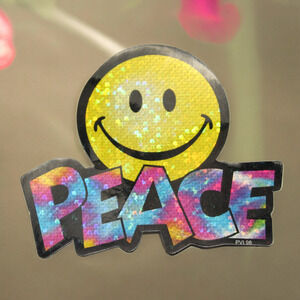 Vintage Peace Smile Face Glitter Shimmer Vending Machine Sticker PVI 98